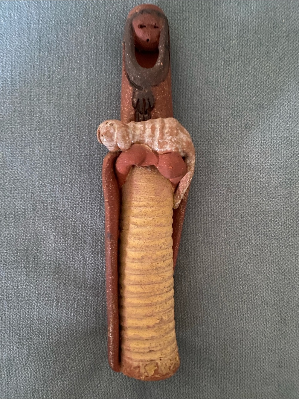 Signed David Kalderon Mid Century Israeli Clay Figure Art - Woman & Lamb MCM